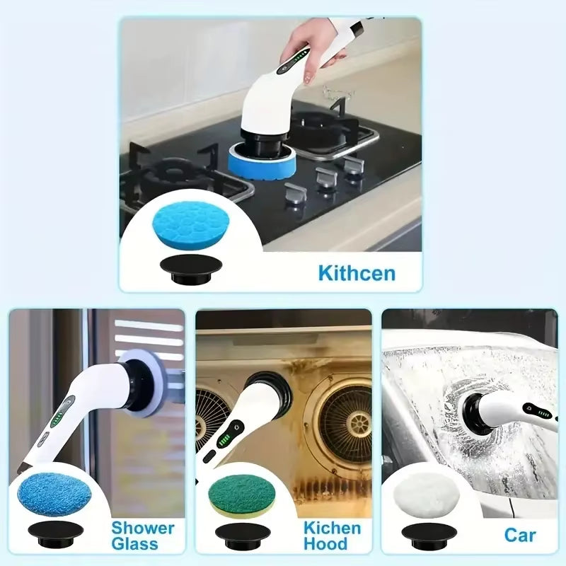 1 Set, Electric Cleaning Brush, Wireless Electric Rotating Scrubber, 7 Brush Heads and Adjustable Extension Handle, Bathroom Cleaning Brush, Household Cleaning Tools